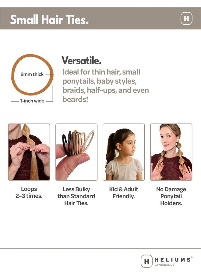 Heliums Small Hair Ties - Mix - No Damage Mini 1 Inch Reusable 2mm Elastics for Thin Hair and Kids, Neutral Ponytail Holders - 48 Count (Neutrals Mix) - Image 2